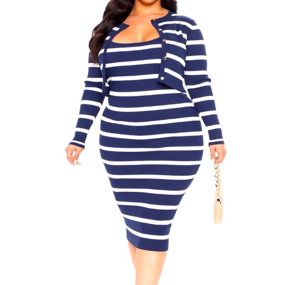 Kourtney Strip Sweater Midi Dress Set 